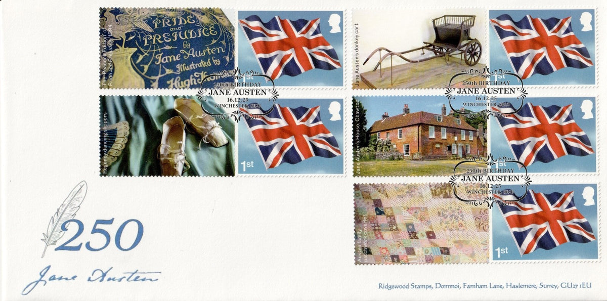 GB 2025 - Jane Austen 250th Anniv - Smilers/Collector Sheet FDC (2) GS182/LS180