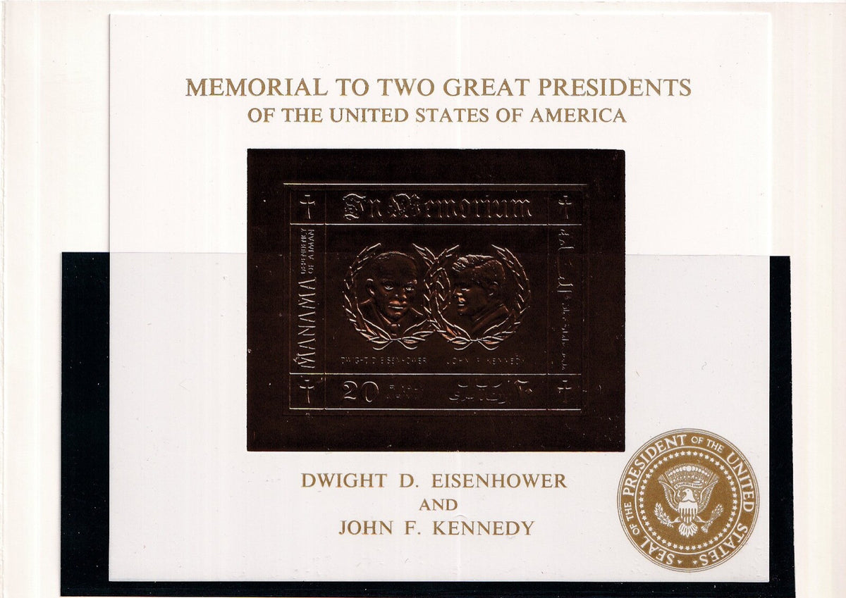 1970 Manama - Eisenhower/Kennedy Memorial - Gold Foil SHEET - Mi-BLOCK 54 - MNH