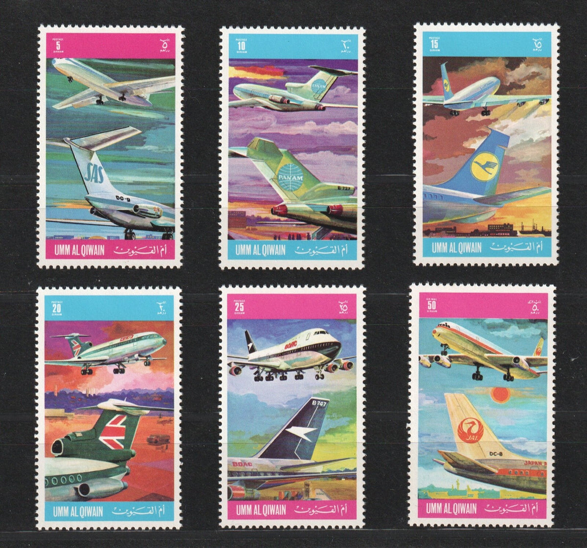 1972 Umm Al Qiwain,  Mi-603A-6608A: International Airlines - Perf.  Set  MNH