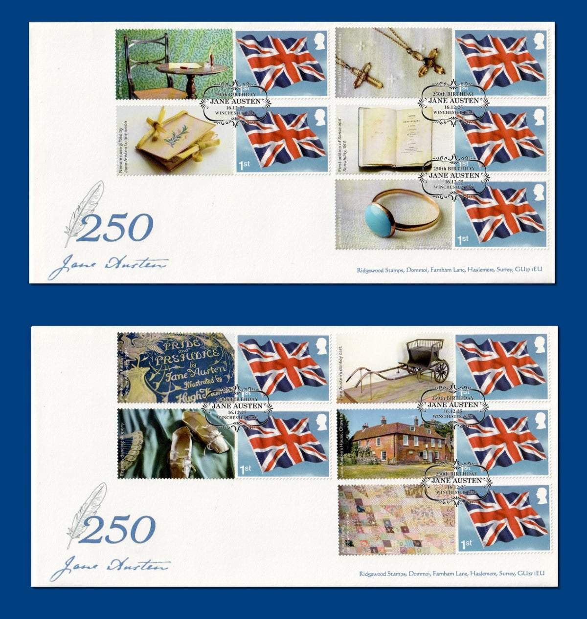 GB 2025 - Jane Austen 250th Anniv - Smilers/Collector Sheet FDC (2) GS182/LS180