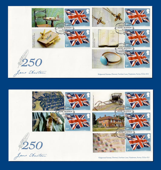 GB 2025 - Jane Austen 250th Anniv - Smilers/Collector Sheet FDC (2) GS182/LS180