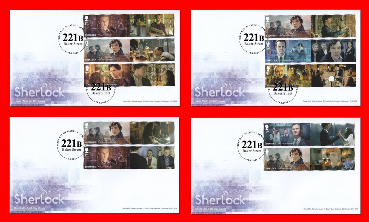 GB 2020 - Sherlock Generic Smilers/Collector Sheet - Set of 4 FDC's  - SG-LS126