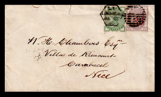 GB QVI - SG 159 - 3d on 3d Lilac used on Cover to NICE, France with SG164