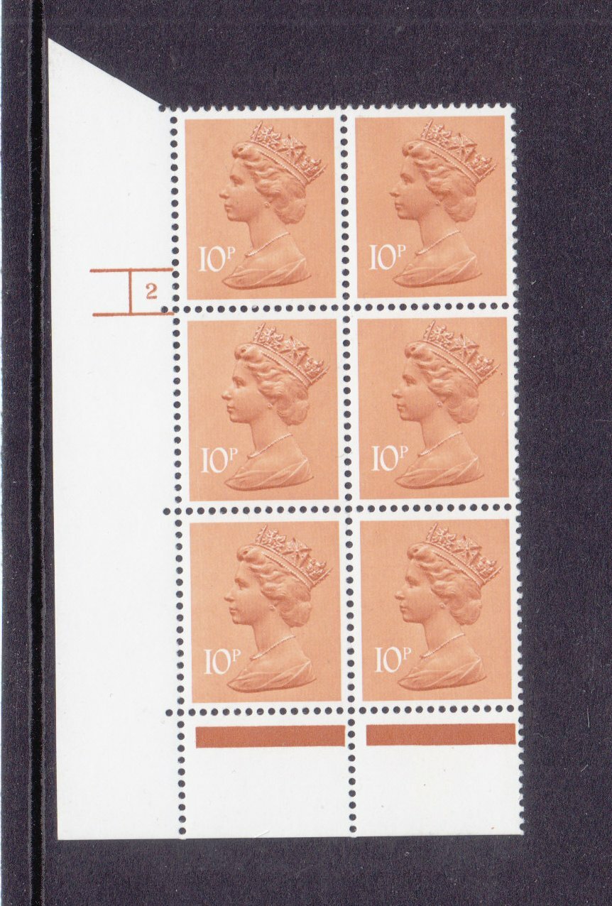 GB 1979 - 10p phosphorised paper Type 1 PVAD - SG-U188 6 x 10p Cyl 2 no dot MNH