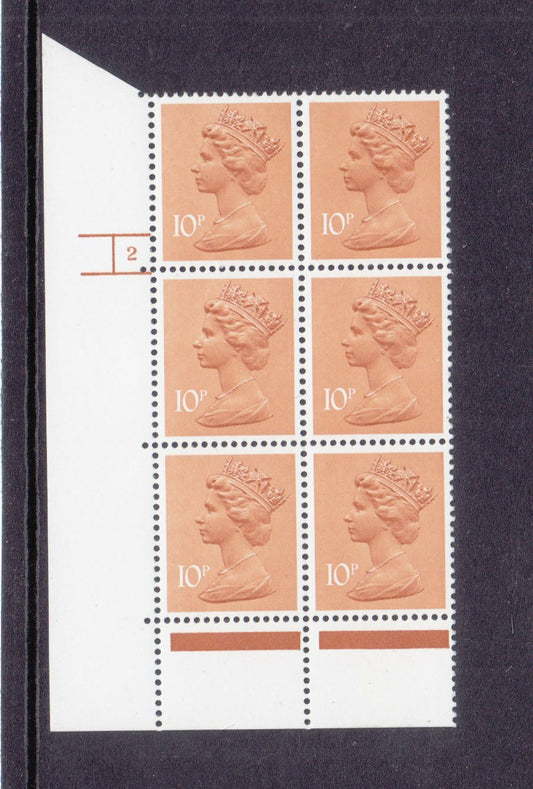 GB 1979 - 10p phosphorised paper Type 1 PVAD - SG-U188 6 x 10p Cyl 2 no dot MNH