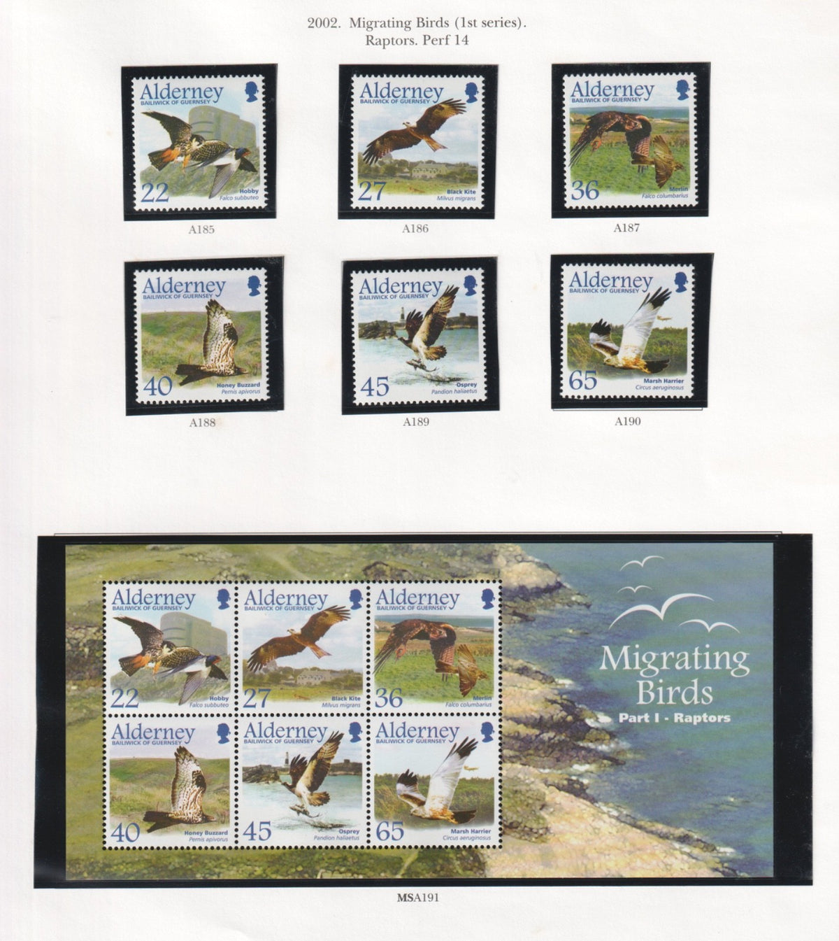 Alderney 2001 - Migrating Birds (1st Series) - Raptors - MNH