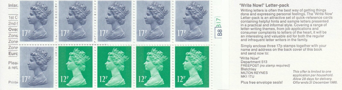 1986 - Write Now - Folded Stamp Booklet - SG-FP1b - CYL B8 B17