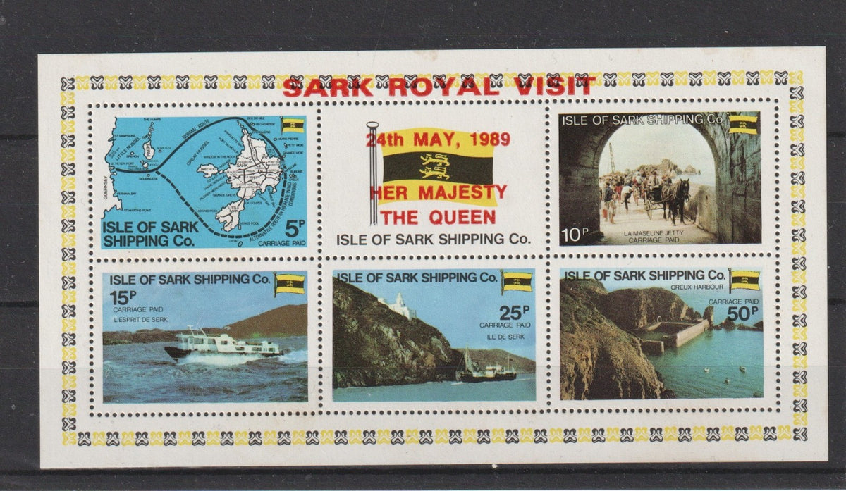1989 Isle of Sark Shipping Company : Sark Royal Visit  o/p Miniature Sheet  MNH