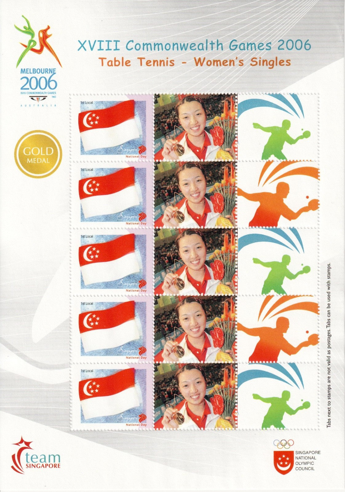 2006 Singapore : Commonwealth Games My Stamp Sheet - Gold Medal Winners
