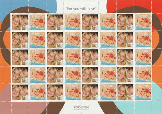 2007 - Gibraltar YouStamps© Generic Label Sheet  "For You With Love" : 20 x E