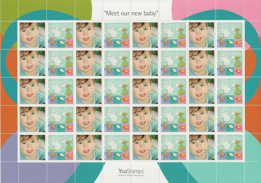 2007 Gibraltar - YouStamps© Generic Label Sheet  "Meet our New Baby" : 20 x E