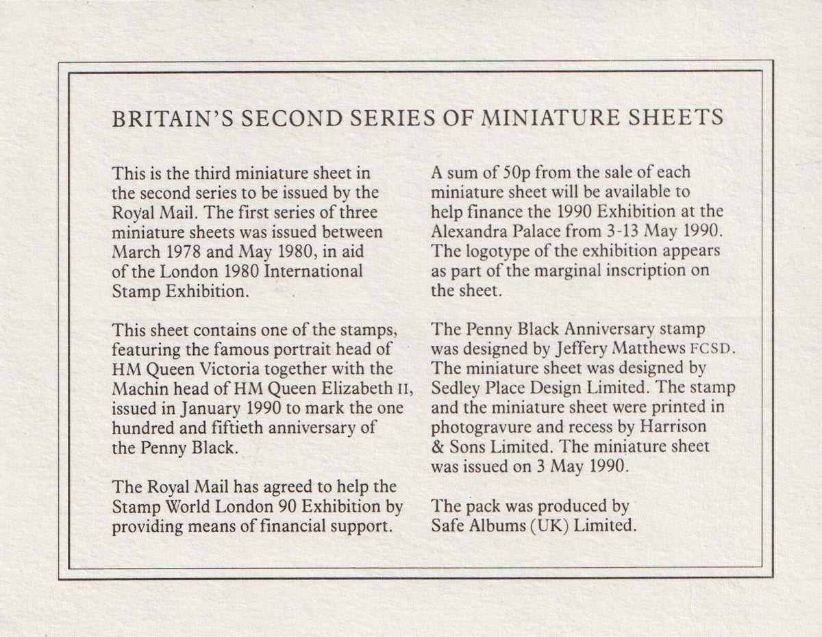 GB 1990 - 150th Anniversary of the Penny Black - Miniature Sheet SG-MS1501