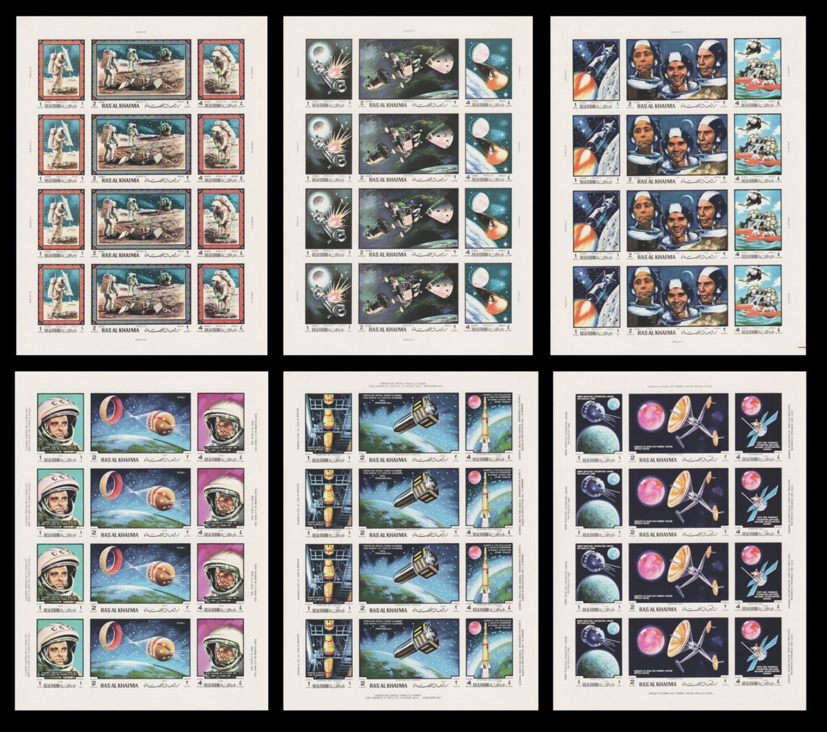 1972  Ras Al Khaima - Space Research - Mi 434B-451B - Imperf. - Full Sheets MNH