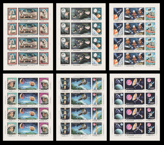 1972  Ras Al Khaima - Space Research - Mi 434B-451B - Imperf. - Full Sheets MNH