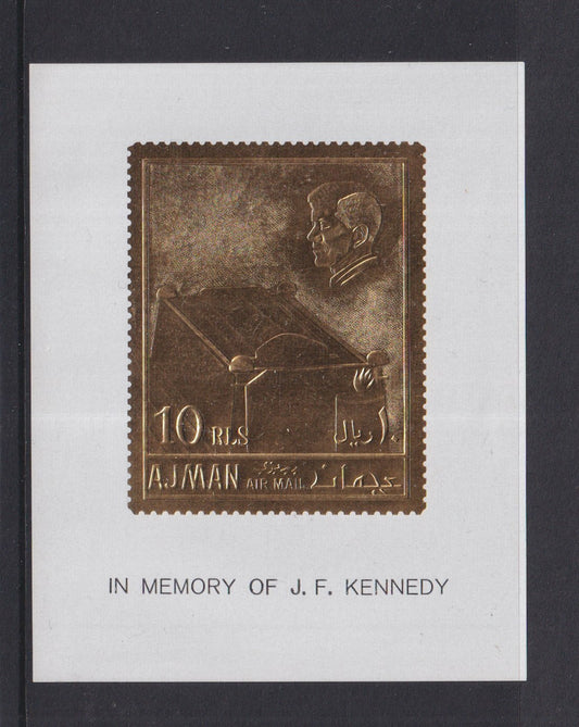 1967 Ajman - JF Kennedy Memorial - Gold Foil Souvenir Sheet - Mi-208B / Block 20