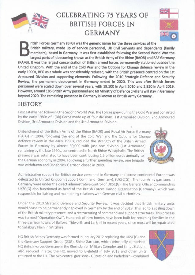 GB 2020 - 75th Anniv. of British Forces in Germany Themed Smilers Sheet - TS-583