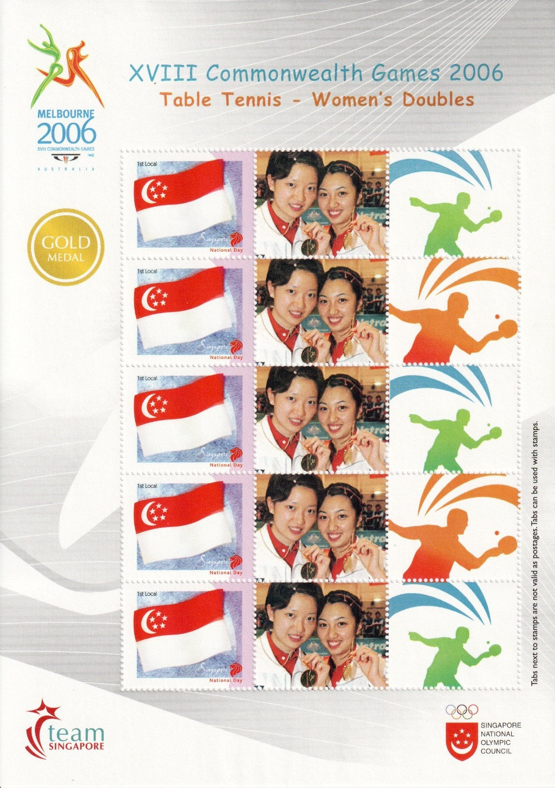 2006 Singapore : Commonwealth Games My Stamp Sheet - Gold Medal Winners