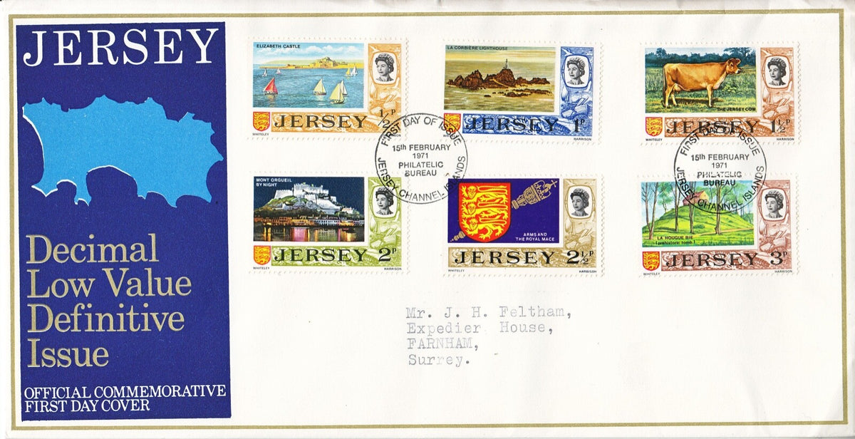 Jersey 1971 - Low Value Definitives - FDC