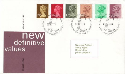 GB 1982 - New Definitive Values (6) -  Royal Mail FDC - 27 Jan 1982