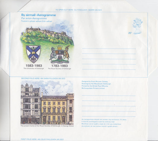 GB 1983 -  Edinburgh University Aerogramme (26p) - H&G Ref: FG-102
