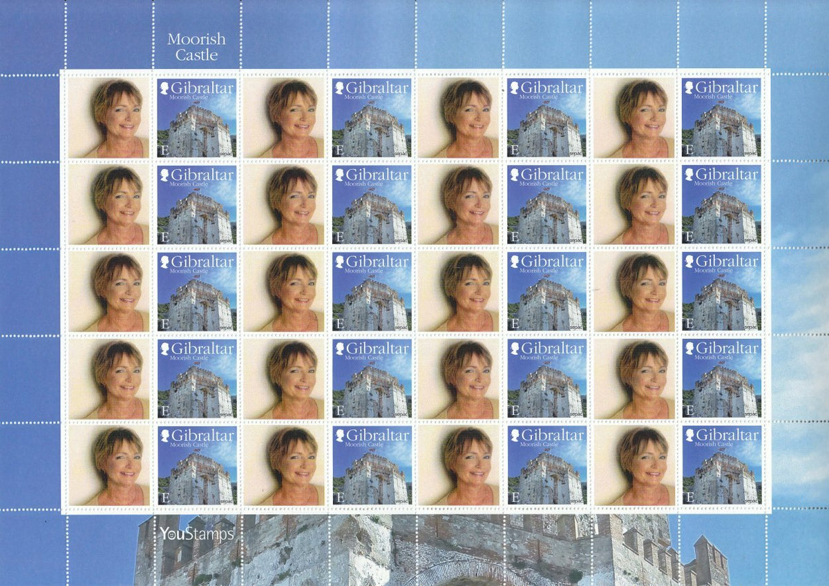 2015 Gibraltar - Personalised Smiler / Stamp Sheet  "Moorish Castle"  : 20 x E