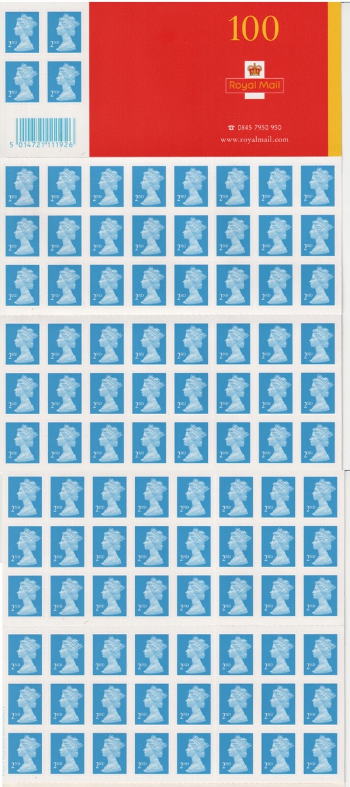 GB 2000- Second Royal Mail 100 x 2nd Class Business Sheet complete MNH - RARE