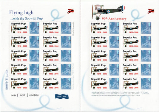 GB 2006- 90th Anniv. of the Sopworth Pup- Themed Smilers Sheet (Ref: TS-76)