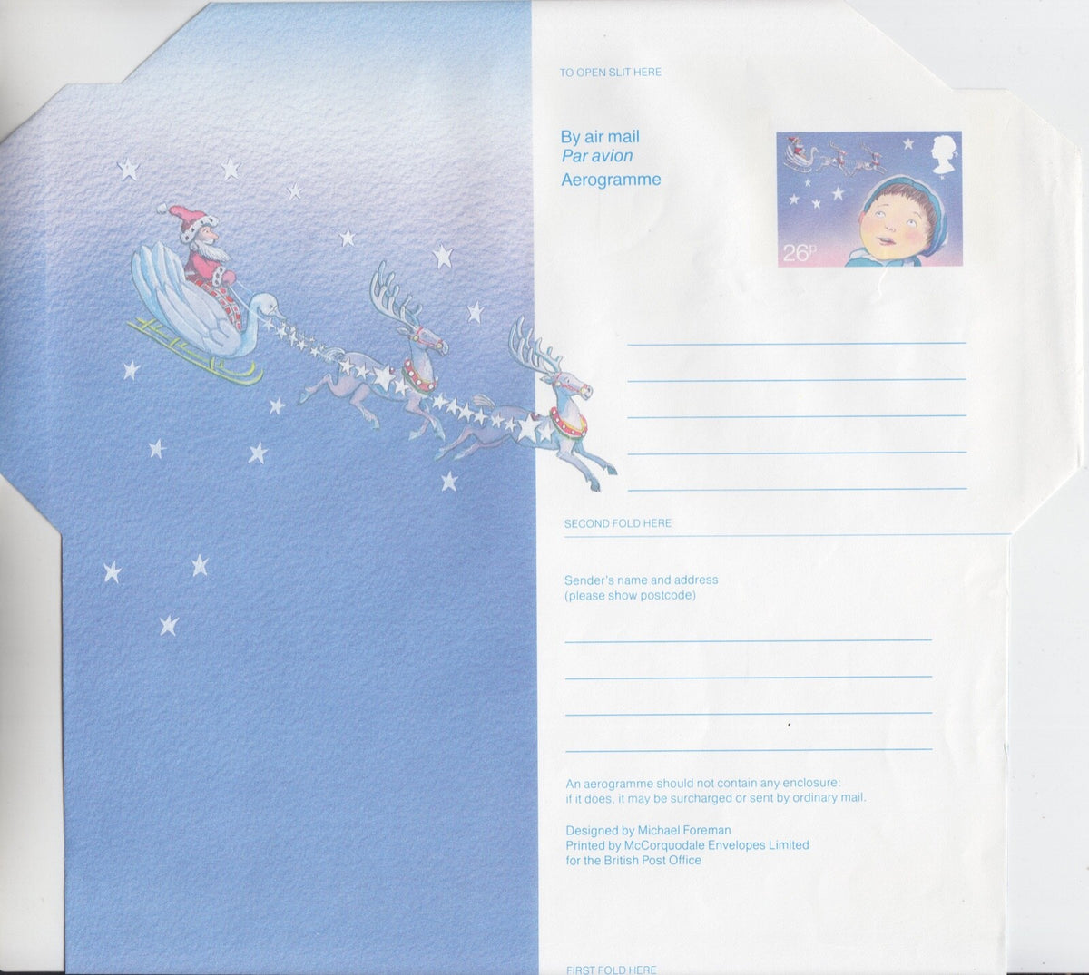 GB 1987 - Christmas Aerogramme (Santa And Sledge 26p) - H&G Ref: FG-118