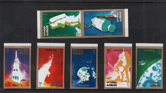 Ajman - 1971 - Apollo 16 IMPERF set of 7 MNH - Mi-1014B-1020B