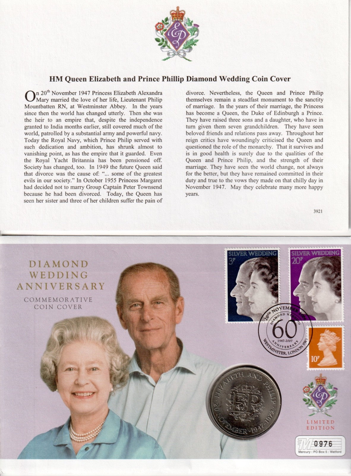 GB 2007 - Diamond Wedding Anniversary with GB Crown - PNC Cover