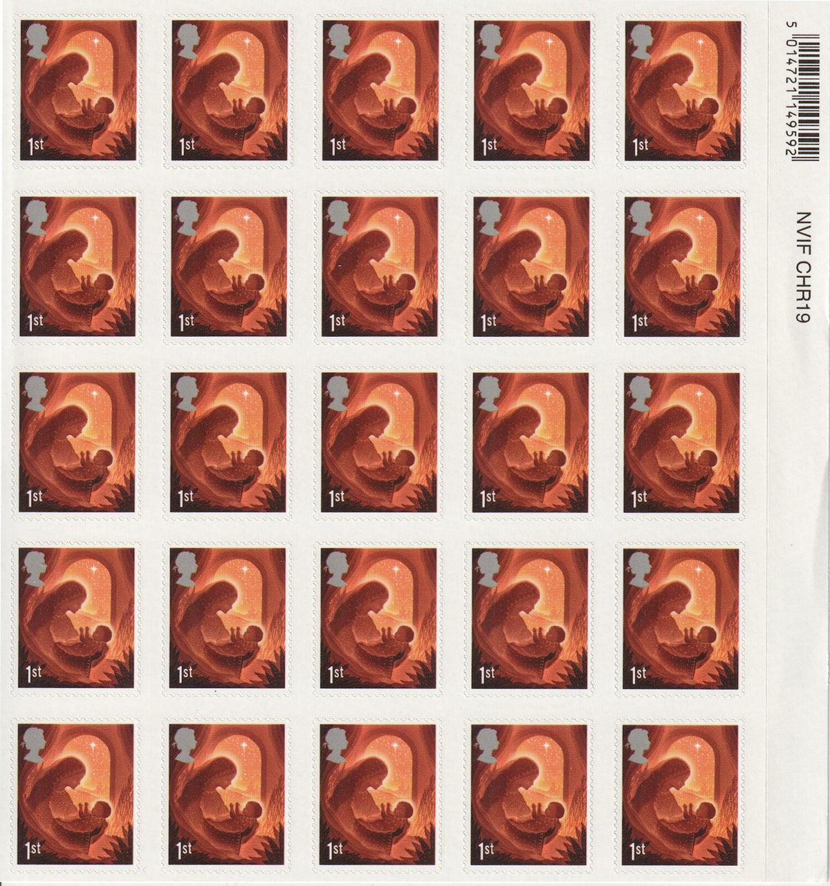 GB - Royal Mail 2019 Staff Christmas Card with 25 x 1st Xmas - Matrix Intact