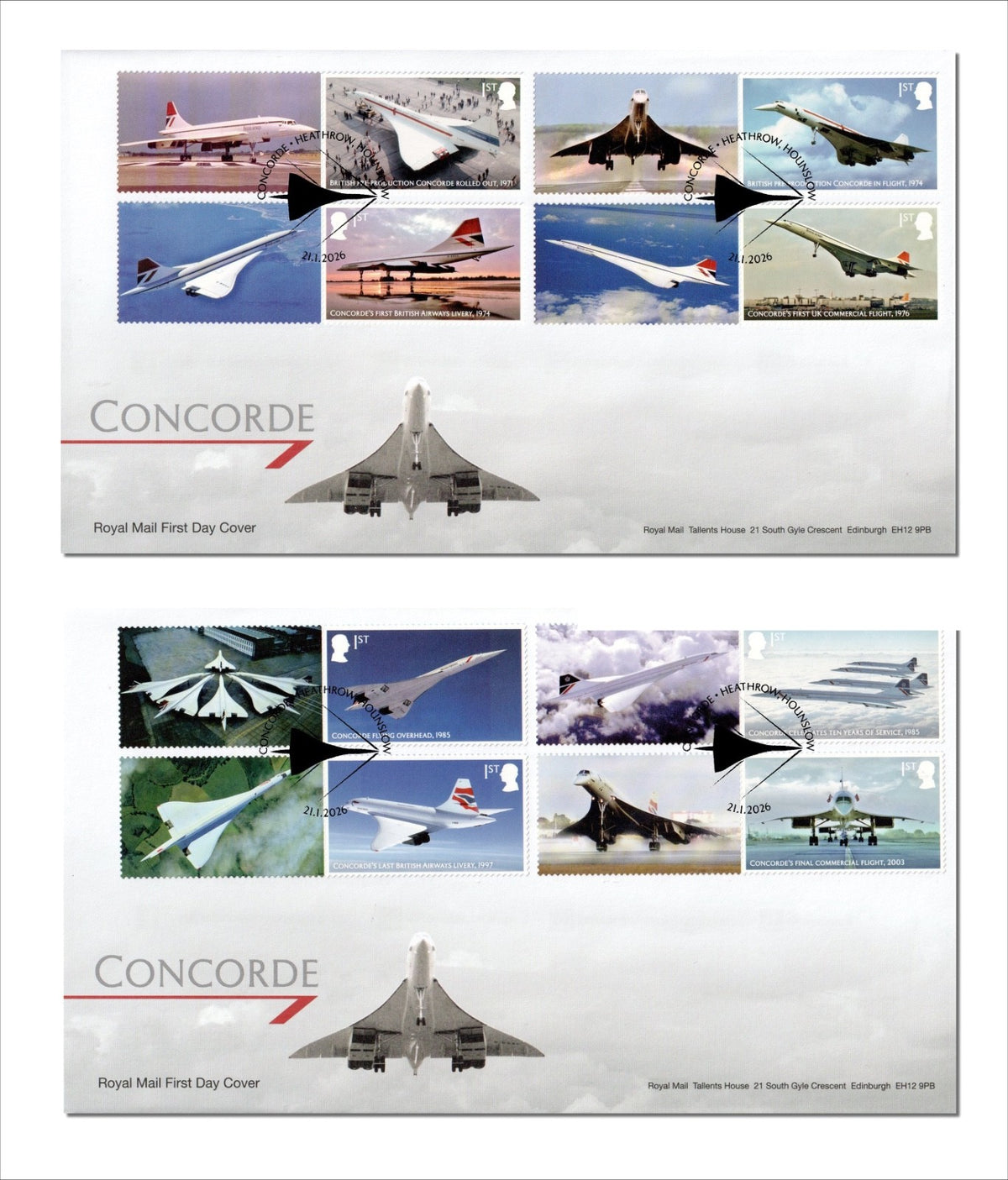 GB 2026 - Concorde @ 50  - Smilers/ Collector  Sheet FDC's (2) - Cat Ref. GS184