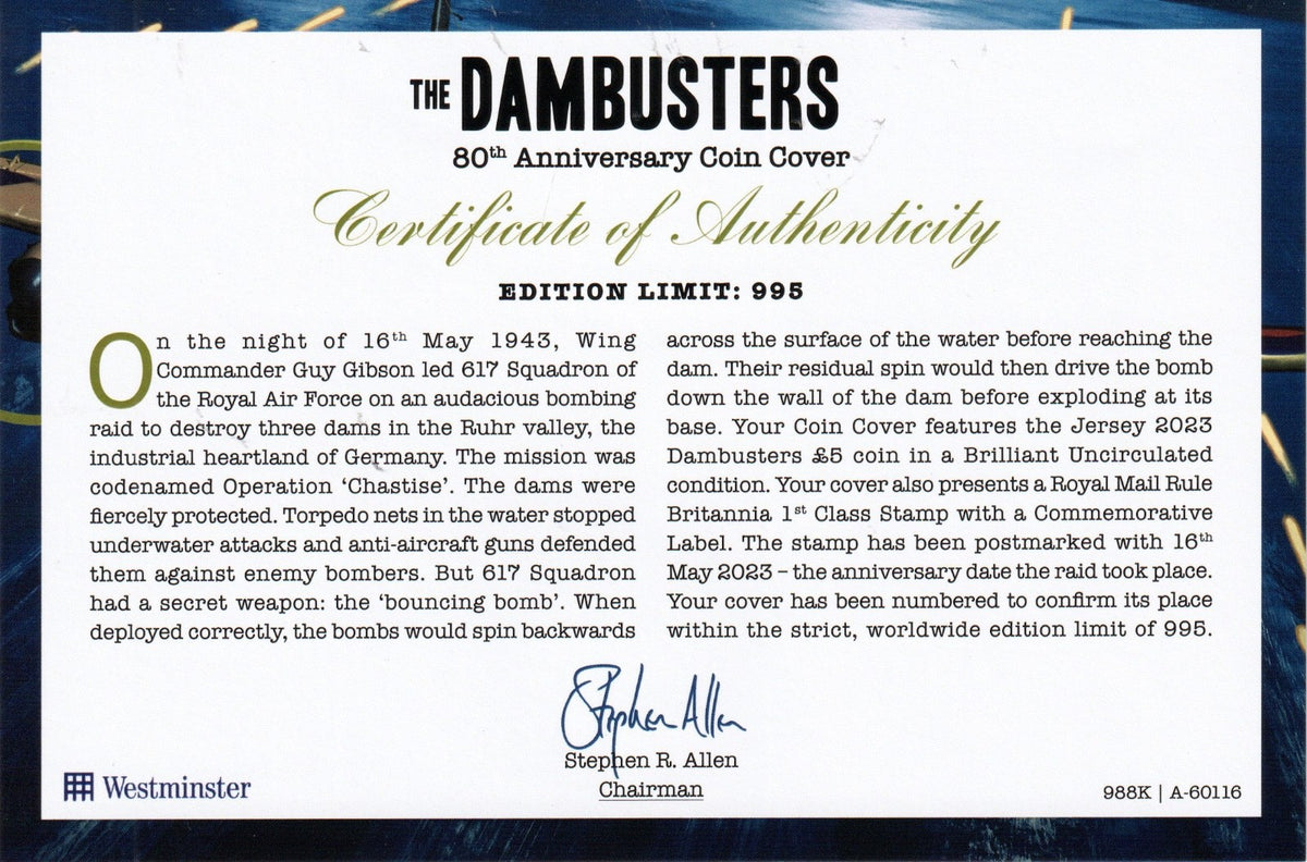 GB 2023  Westminster 80th Anniv. Dambusters Smilers PNC Cover/Jersey £5