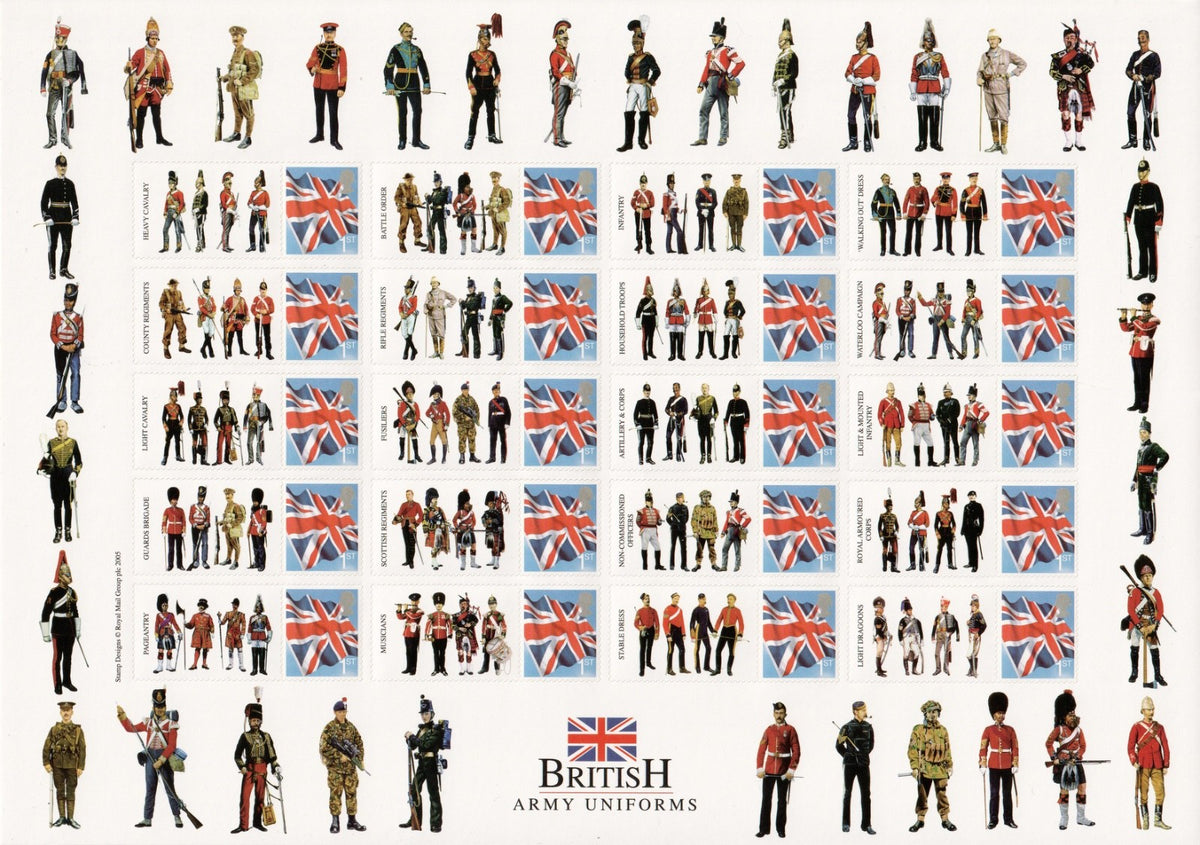 GB 2005 British Army Uniforms Smilers Sheet - Type I (plc)  Cat. BC117 MNH