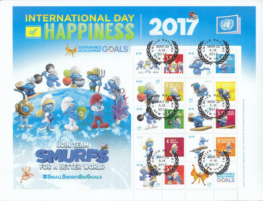 UN 2017 - International Day of Happiness Personalised Stamp Sheet (S80) - CTO