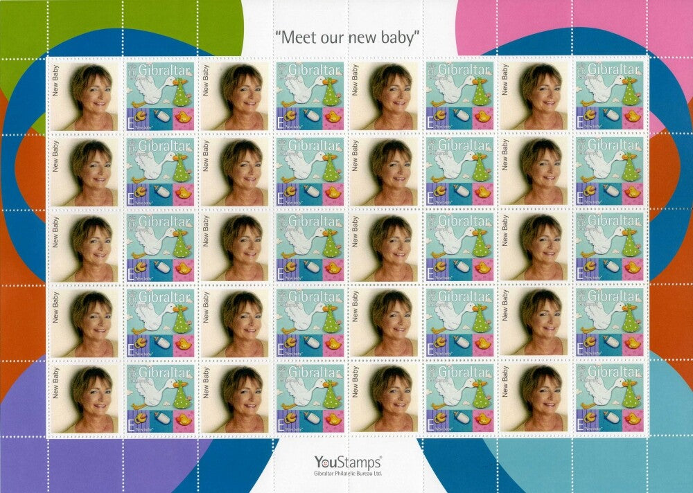 2007 Gibraltar - Personalised Smiler / Stamp Sheet  "Meet our new Baby"  : 20 x