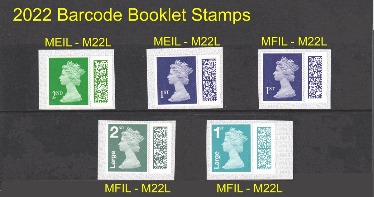 GB 2022 - Barcoded Machin ex Booklets - MEIL/MFIL M22L - set of 5