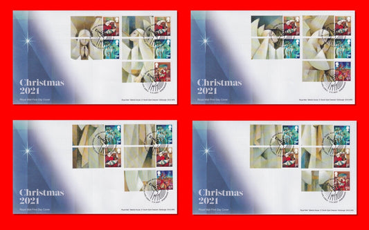 GB 2021 - Christmas 2021 Smilers on 4 x FDC - all 20 stamps/labels