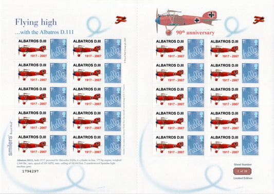 GB 2007- 90th Anniv. of the Albatros D.111 - Themed Smilers Sheet (Ref: TS-106)