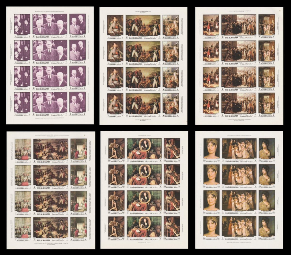 1970 Ras Al Khaimah History of France  Mi. 453B-70B - IMPERF Sheets (6) - MNH