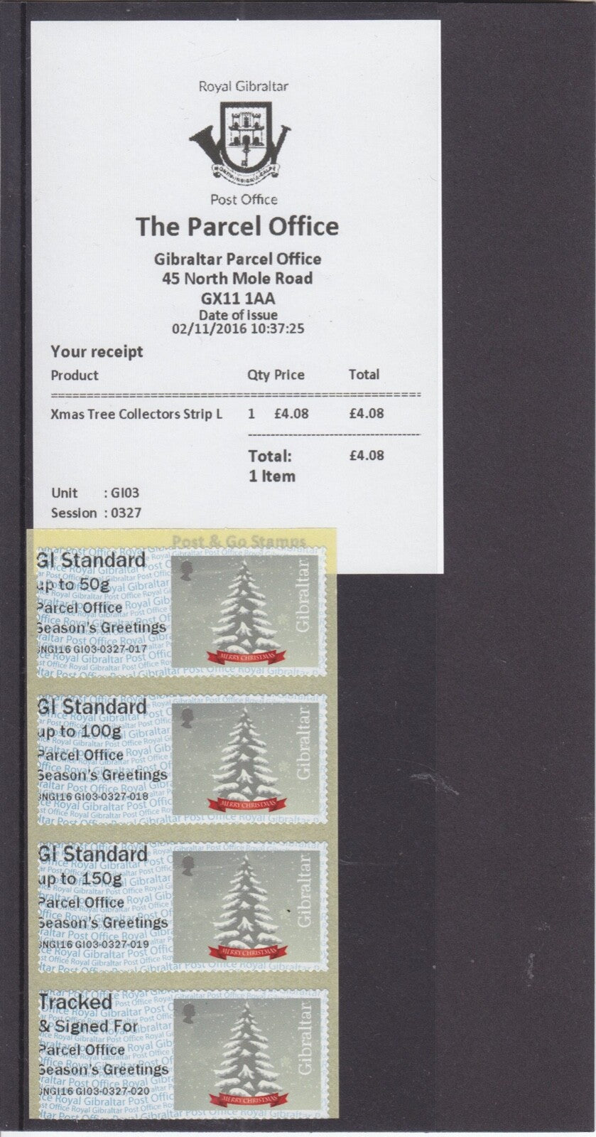 2016 Gibraltar - Post & Go - Parcel Office - Season's Greetings - BNGI16 G103