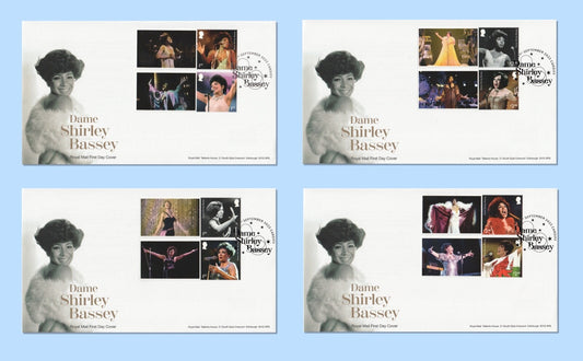 GB 2023  Music Giants - Shirley Bassey Smilers/Collector Sheet - set of 4 FDC's