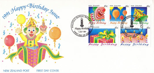 1991 New Zealand - Happy Birthday Greeting Stamps FDC - SG 1599-1603 CTO