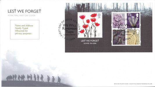 GB 2006 - Lest We Forget - Mini Sheet - FDC
