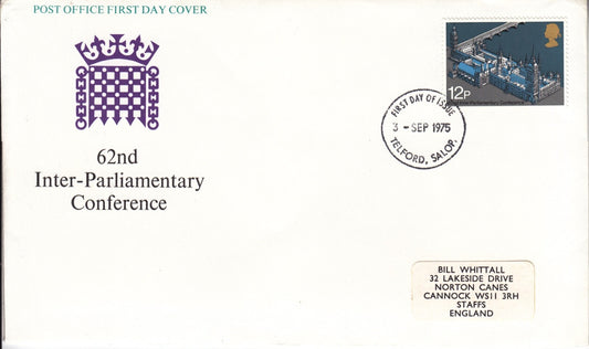 GB 1975 - 62nd Inter-Parliamentary Conference FDC - Telford, Salop Hand-stamp