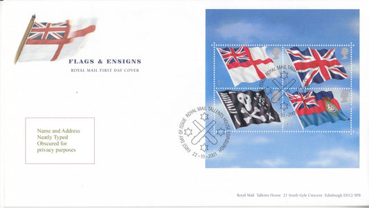 GB 2001 - Flags and Ensigns - Mini Sheet - FDC