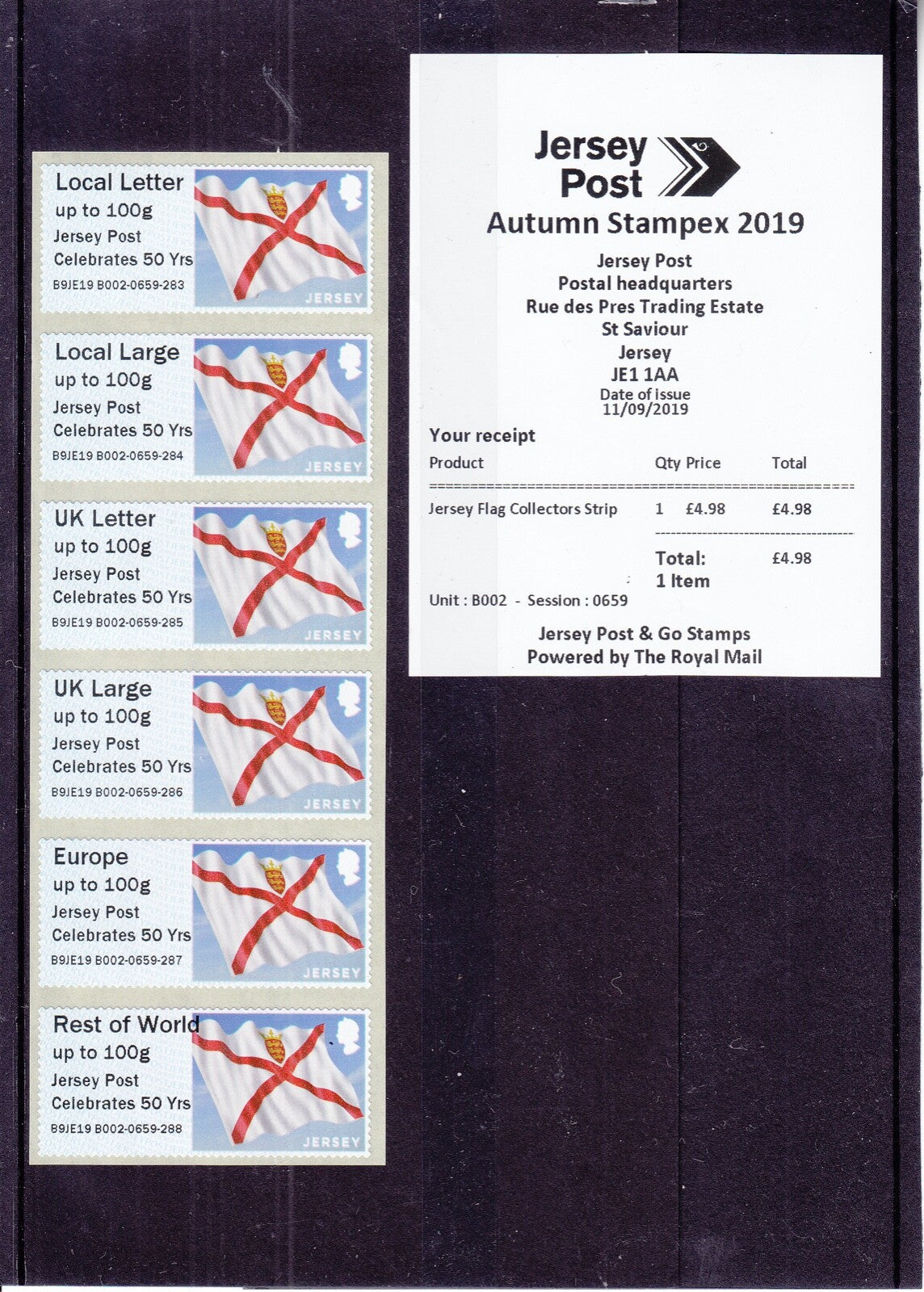 Jersey 2019 - Post & Go - Autumn Stampex 2019 o/p B9JE19 B002