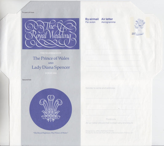 GB 1981 - Royal Wedding Aerogramme (Machin Head 20p) - H&G Ref: FG-95
