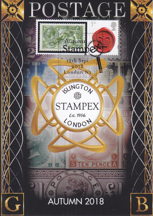Autumn STAMPEX 2018 - Post Card with Smilers Stamp Label FDC, Maxi Card