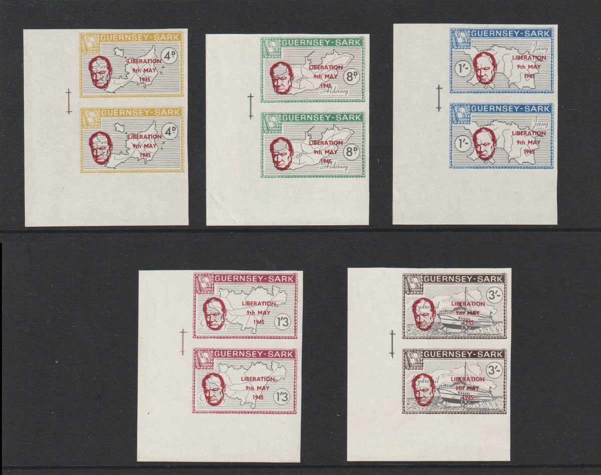 Guernsey-Sark Commodore : Churchill Liberation marginal imperf pairs MH/MNH